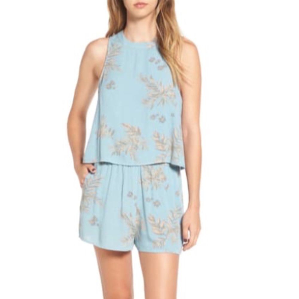 Nordstrom Blue and Tan Floral Popover Romper